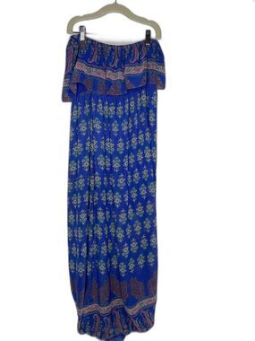 Soprano Women Blue Purple Pink Maxi Strapless Beach Casual Dress Size Large